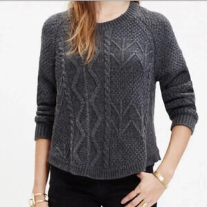 Madewell Gray Block-stitch cable knit sweater Small